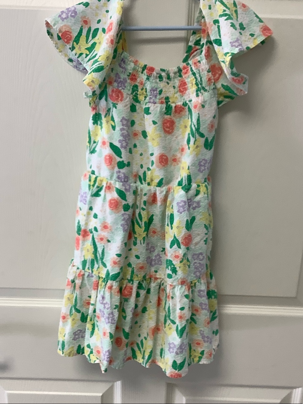 Cat & Jack White Floral Smocked Dress with Coral, Yellow & Green